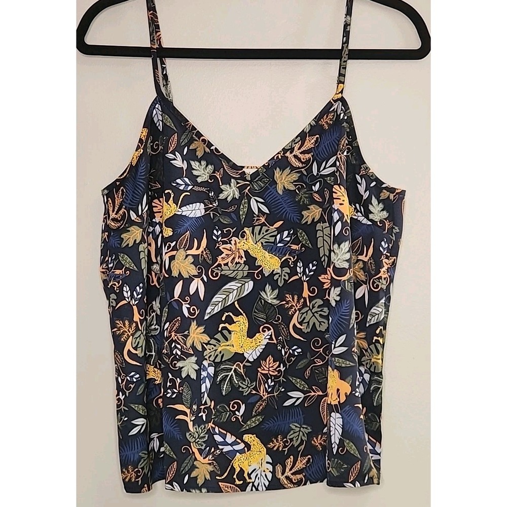 J.CREW Womens 10 Navy Blue Leopard Jungle Print Cami Quite Money Mobwife Luxury